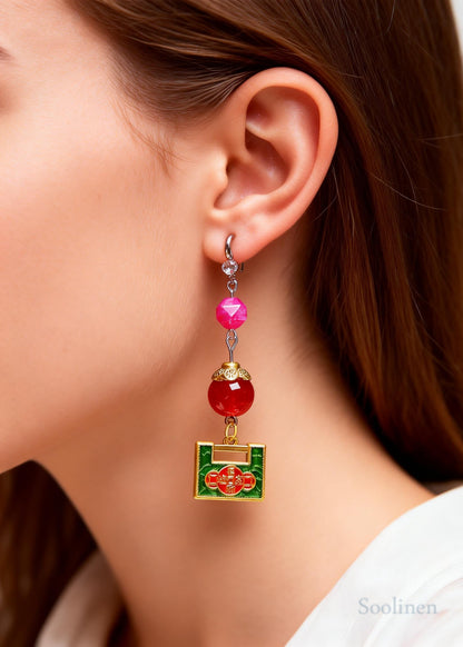 Chic Gold Lock Metal Long Tasseled Drop Earrings