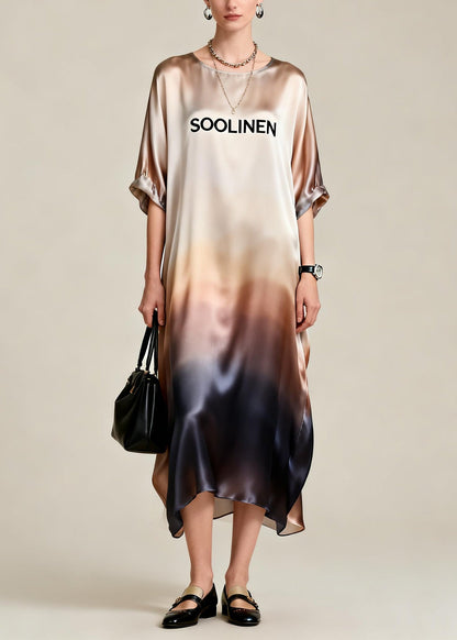 Chic Gradient Color Oversized Draping Silk Dress Summer