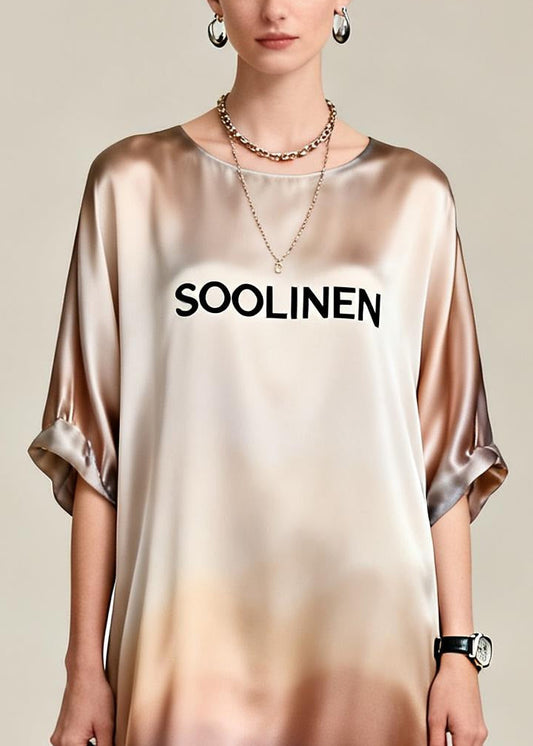 Chic Gradient Color Oversized Draping Silk Dress Summer