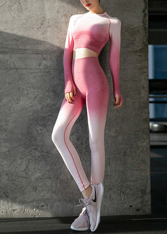 Chic Gradient Rose Butt Scrunch Yoga Set Outfit
