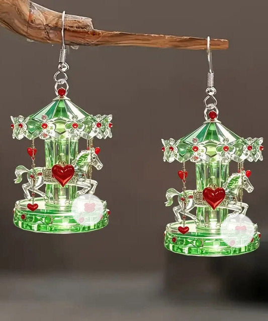 Chic Green Stainless Steel Acrylic Sale Crystal Carousel Drop Earrings