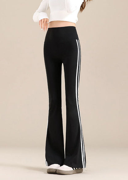 Chic Grey Striped High Waist Flare Yoga Pants