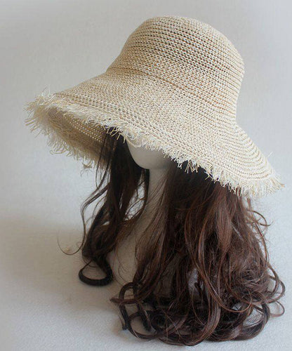 Chic Khaki Tassel Straw Woven Floppy Sun Hat