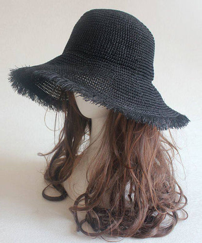 Chic Khaki Tassel Straw Woven Floppy Sun Hat