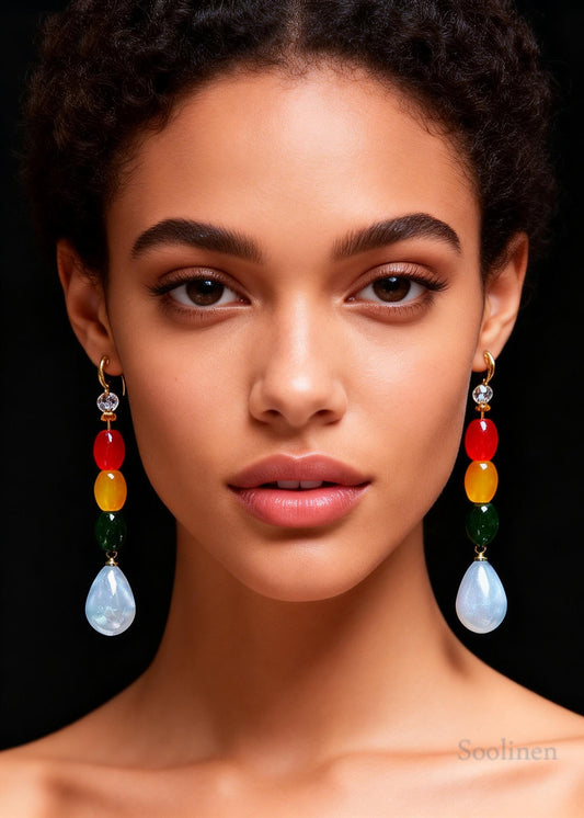 Chic Multicolour Gem Stone Droplet Shape Drop Earrings