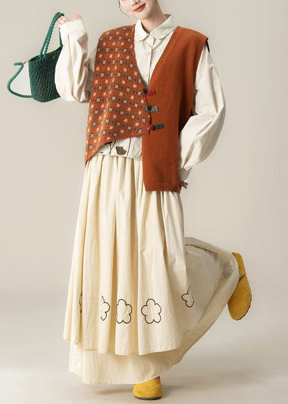 Chic Orange Asymmetrical Embroidered Knit Three-Piece Set Spring