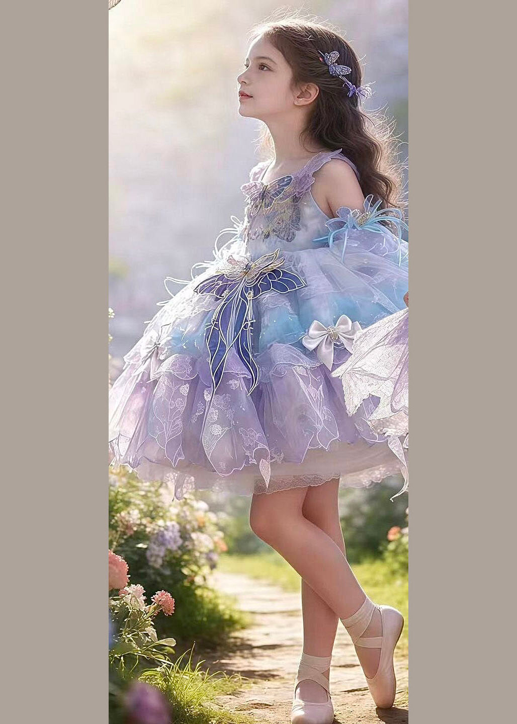 Chic Patchwork Butterfly Tulle Girls Long Dress Summer
