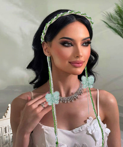Chic Pink Weave Crystal Butterfly Tassel HairPiece