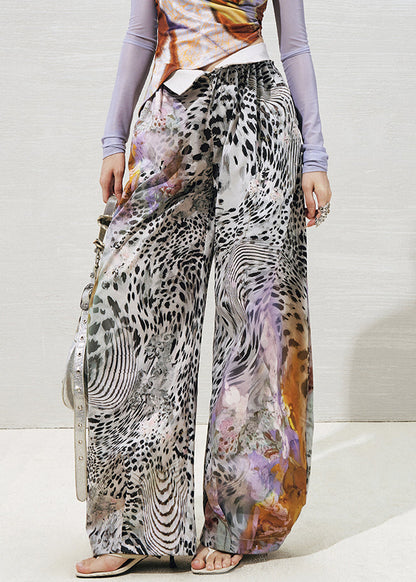 Chic Purple Leopard High Waist Cotton Wide Leg Pants Summer