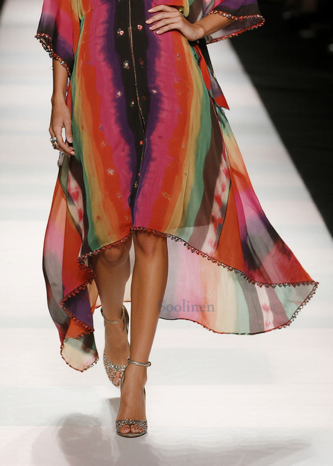 Chic Red Oversized Tie Dye Draping Chiffon Vacation Dresses Summer
