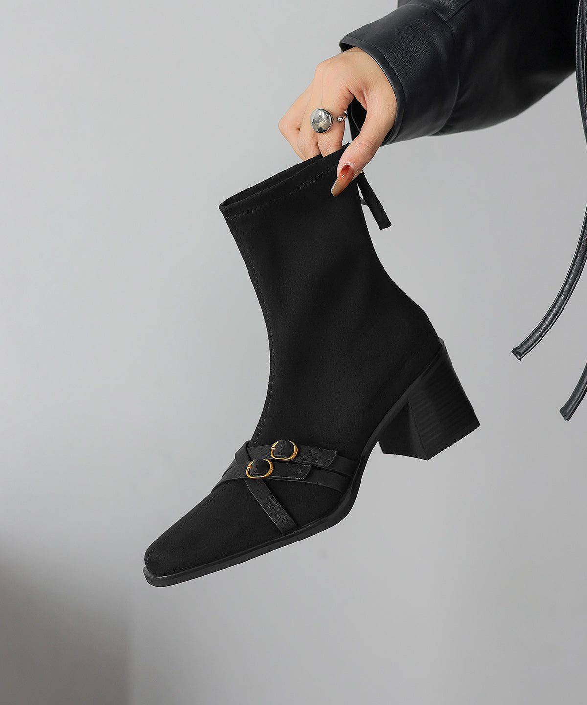 Chic Splicing Chunky Boots Brown Suede Square Toe