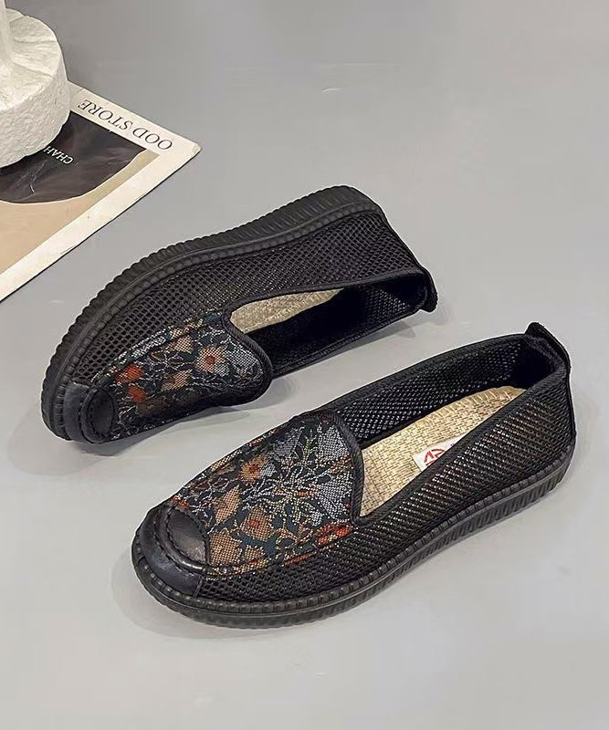 Chic Splicing Hollow Out Flat Shoes For Women Black Knit Fabric