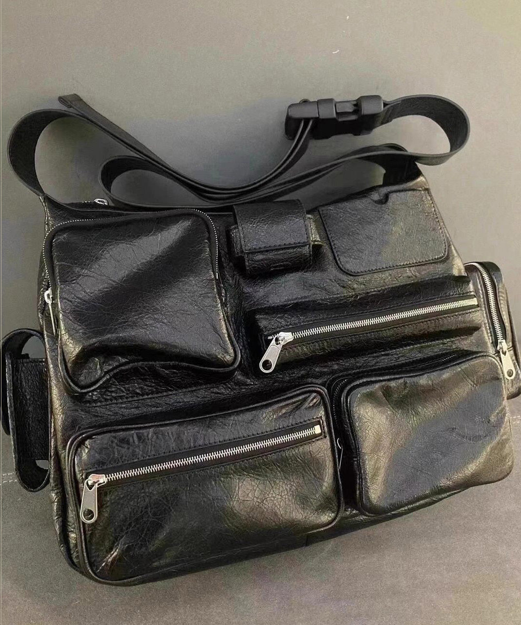 Chic Versatile Black Pockets Faux Leather CrossBody Bag