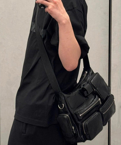 Chic Versatile Black Pockets Faux Leather CrossBody Bag