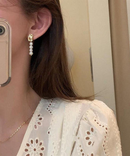 Chic White Alloy Asymmetrical Pearl Drop Earrings