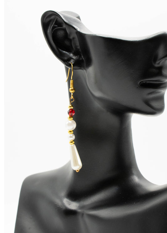 Chic White Pearl Asymmetrical Design Drop Earrings