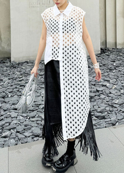 Chic White Peter Pan Collar Hollow Out Cotton Shirt Tops Summer