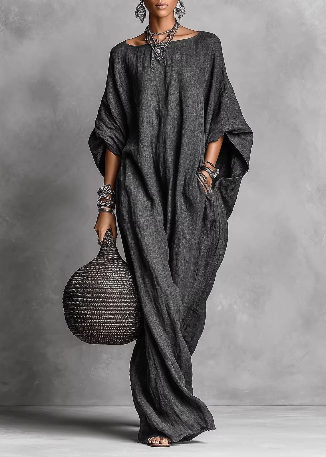 Chic White Slash Neck Pockets Cotton Long Dress Summer