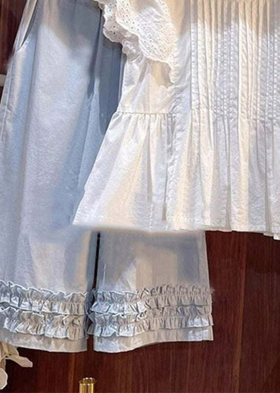 Chic Wrinkled Patchwork Top And Wide Leg Pants Girls Two Piece Set Summer