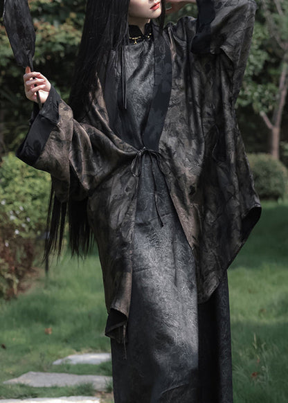 Chinese Style Black Stand Collar Solid Maxi Dress Sleeveless