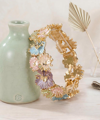 Chinese Style Blue Alloy Hollow Out Floral Bangle