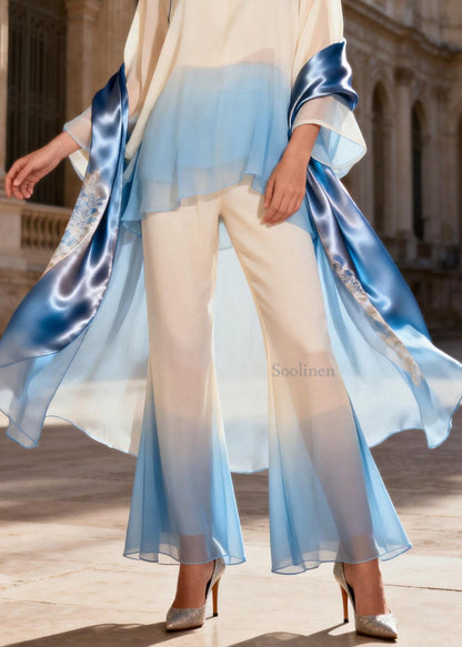 Chinese Style Stand Collar Oriental Button Silk Two Pieces Set Spring