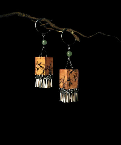 Chinese Style Sterling Silver Palace Lantern Tassel Drop Earrings