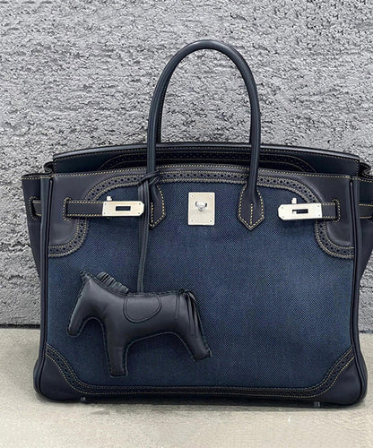 Classy Blue Patchwork Canvas Durable Tote Bag