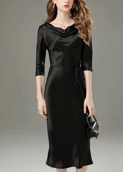 Classy Champagne Tie Waist Solid Maxi Dress Half Sleeve