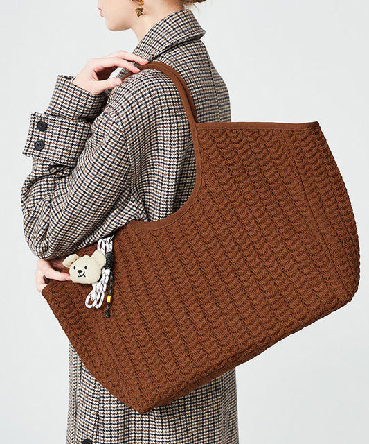 Classy Coffee Solid Durable Large Capacity Knit Tote Handbag