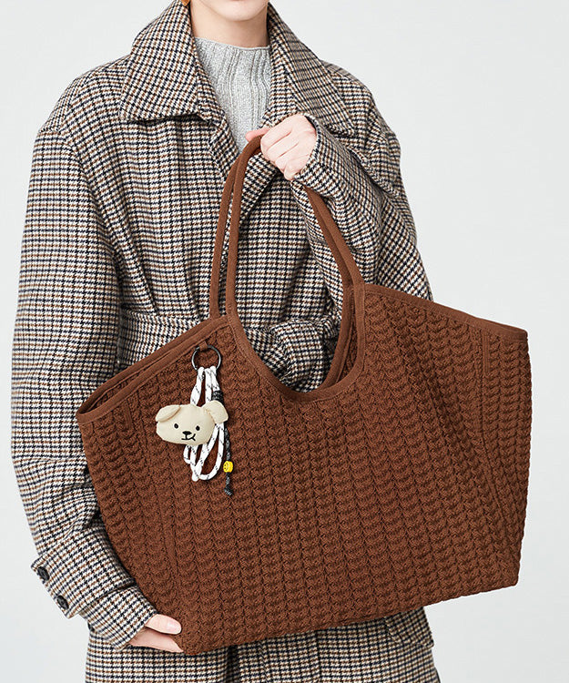 Classy Coffee Solid Durable Large Capacity Knit Tote Handbag
