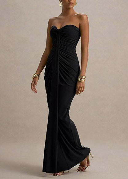 Classy Green Cold Shoulder Wrinkled Solid Long Dress Sleeveless