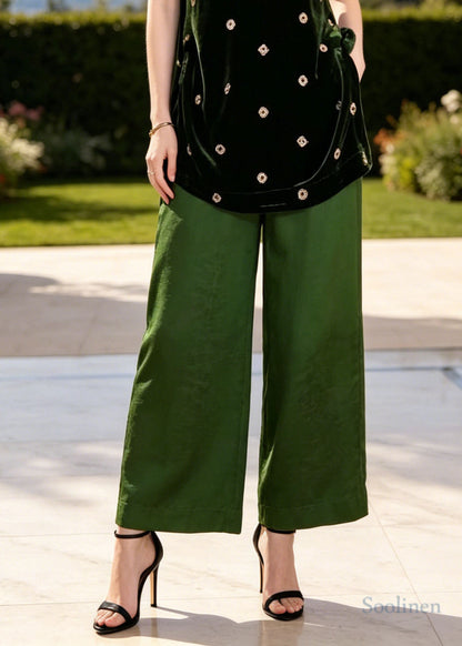 Classy Green Stand Collar Print Silk Two Piece Set Women Clothing Summer