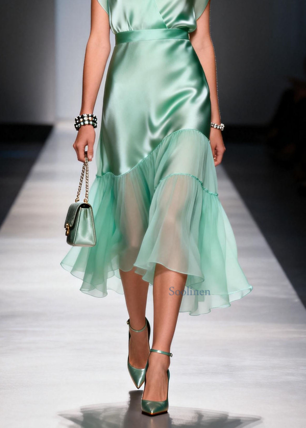 Classy Light Green V Neck Asymmetrical Patchwork Silk Dresses Summer