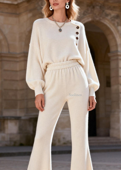 Classy O Neck Top And Pants Knit Two Piece Set Women Clothing Spring