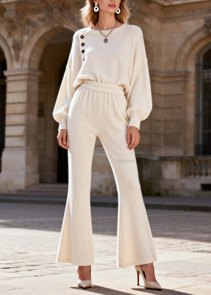 Classy O Neck Top And Pants Knit Two Piece Set Women Clothing Spring