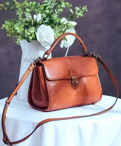 Classy Orange Solid Durable Leather Versatile Messenger Bag