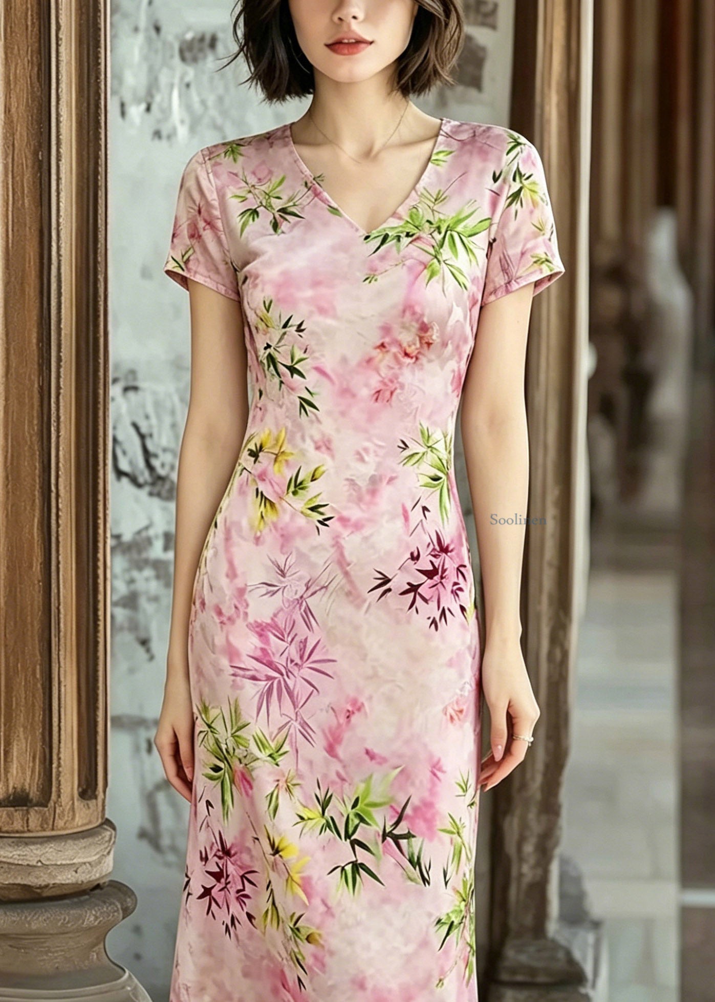 Classy Pink Patchwork Print Maxi Dresses Summer