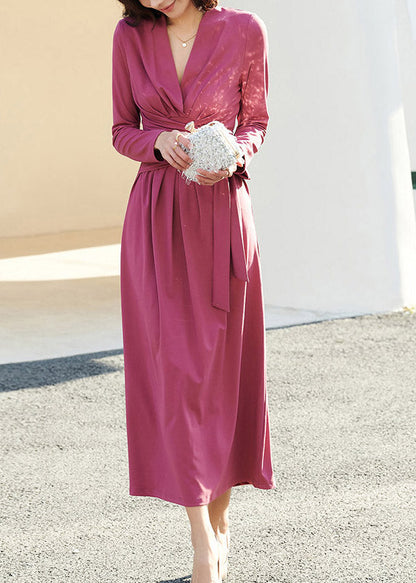 Classy Rose Tie Waist Solid Maxi Dresses Fall