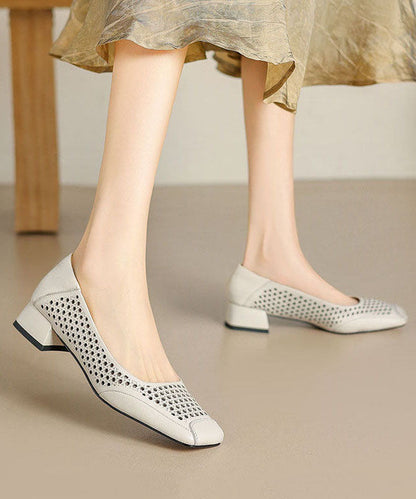 Classy Splicing Chunky Shoes Blue Sheepskin Hollow Out