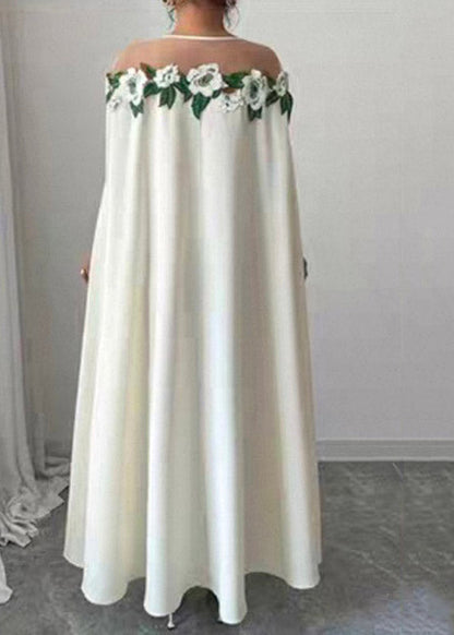 Classy White Tulle Patchwork Floral Maxi Dresses Spring