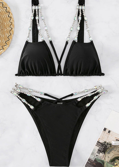 Club Black Backless Zircon Lingerie Set