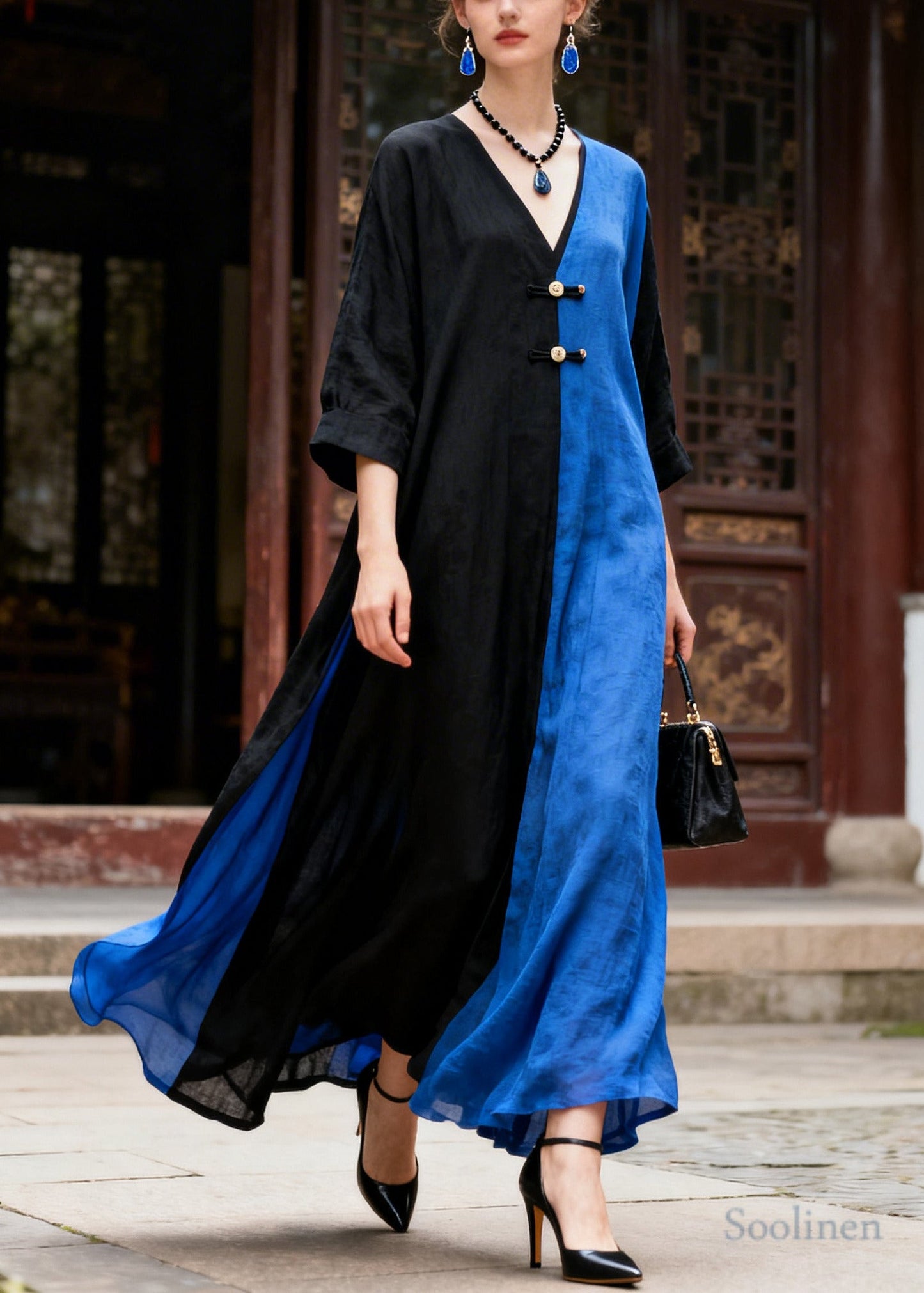 Colorblock Patchwork Cotton Holiday Dress Asymmetrical Summer