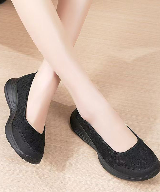 Comfortable Black Jacquard Flat Shoes For Women
