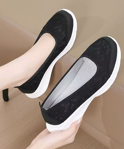 Comfortable Black Jacquard Flat Shoes For Women