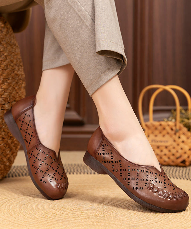 Comfortable Brown Flat Feet Shoes Hollow Out Flats