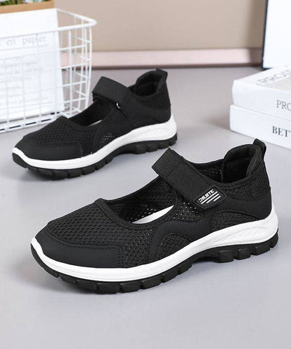 Comfy Splicing Flat Shoes For Women Black Breathable Mesh