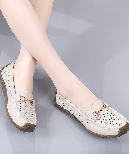 Cowhide Leather Flat Shoes For Women Hollow Out Flat Shoes