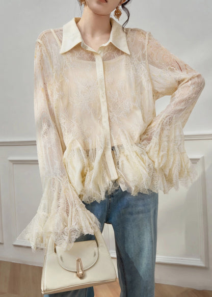 Cute Apricot Peter Pan Collar Button Chiffon Shirt Spring