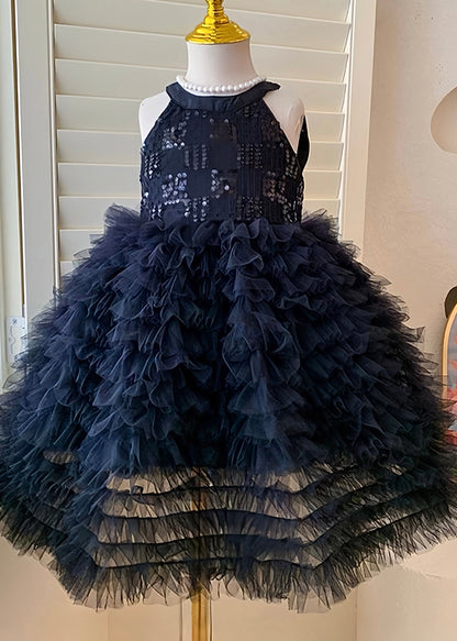Cute Black Bow Hollow Out Tulle Kids Robe Cake Dresses Sleeveless